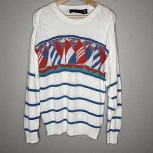 VTG Crossings Nautical Sailboat Knit Sweater Made USA Coastal Grandpacore Prep S